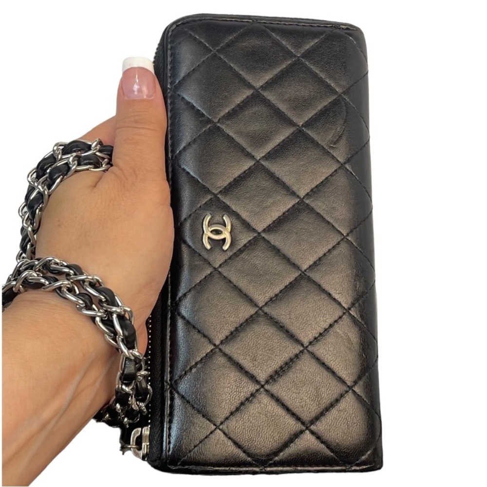 CHANEL CC LAMBSKIN ZIP WALLET ON A CHAIN CONVERSION w/COA